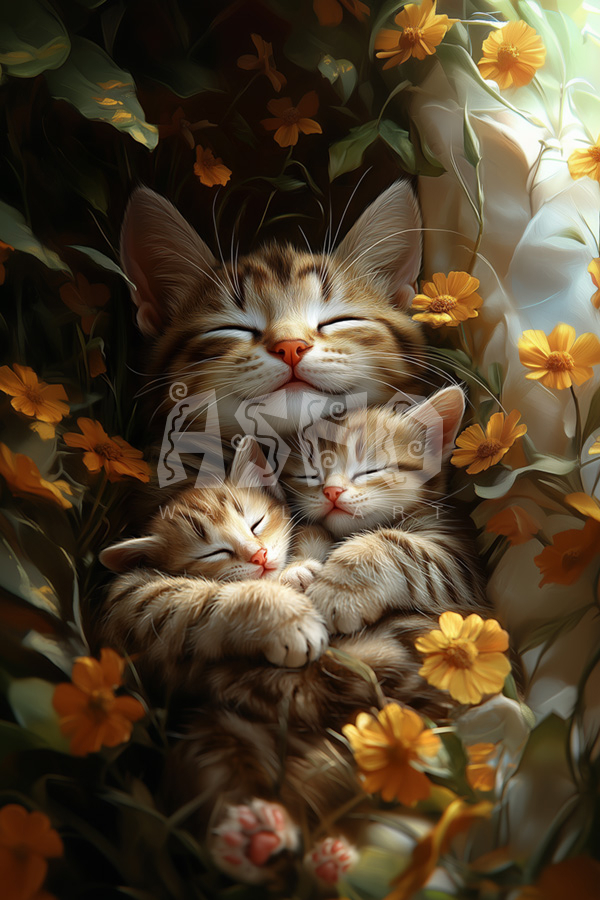 Mother Cat Peaceful Hug