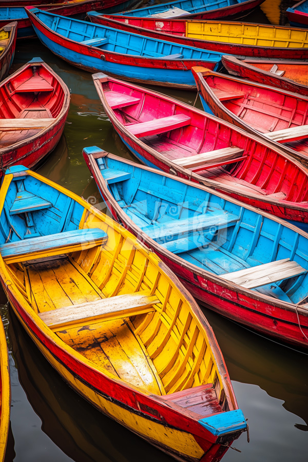 Vibrant Wooden Rowboats